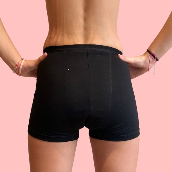 Shorty Menstruel pour ado Pablo Noir – Protection Flux Léger à Abondant | Descapucines